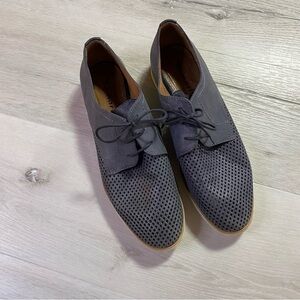 Tamaris Perforated Leather Oxford Lace Up Shoes, Blueish Gray, Size 40